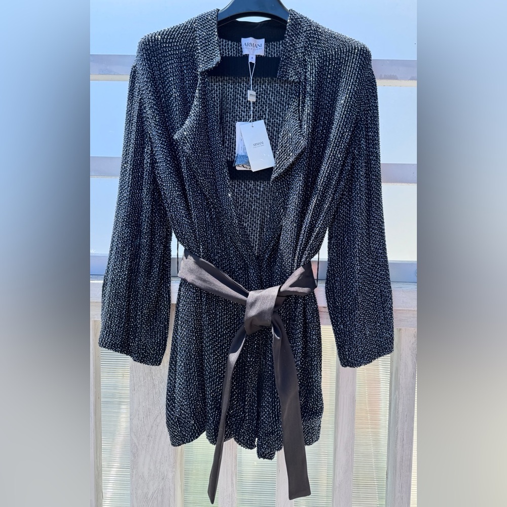 ARMANI COLLEZIONI Stunning Night Blue Evening Jacket All-Over Sequin Fully Lined